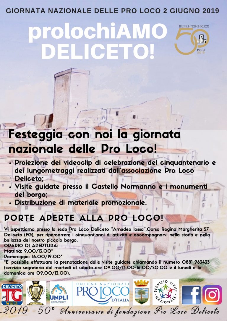 Deliceto (FG) – GIORNATA NAZIONALE PRO LOCO 2 Giugno 2019: ProlochiAMO!!
