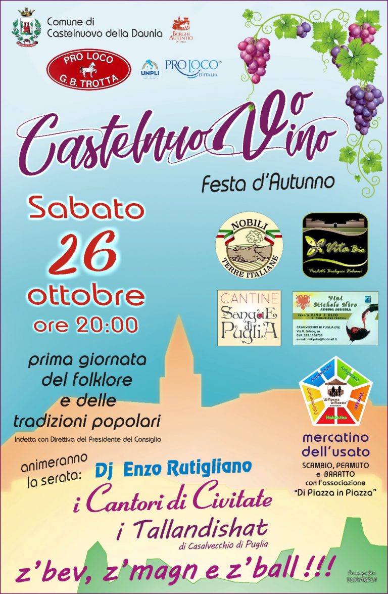 Castelnuovo della Daunia (FG) – CastelnuoVino – Giornata nazionale del folklore e delle tradizioni popolari sui Monti Dauni
