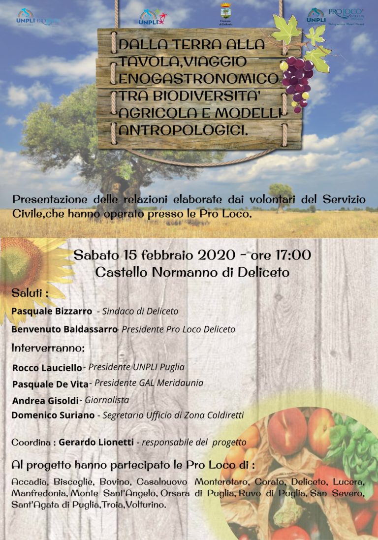 Deliceto (FG) – Conclusione progetto “Dalla terra alla tavola, viaggio enogastronomico tra biodiversità agricola e modelli antropologici”