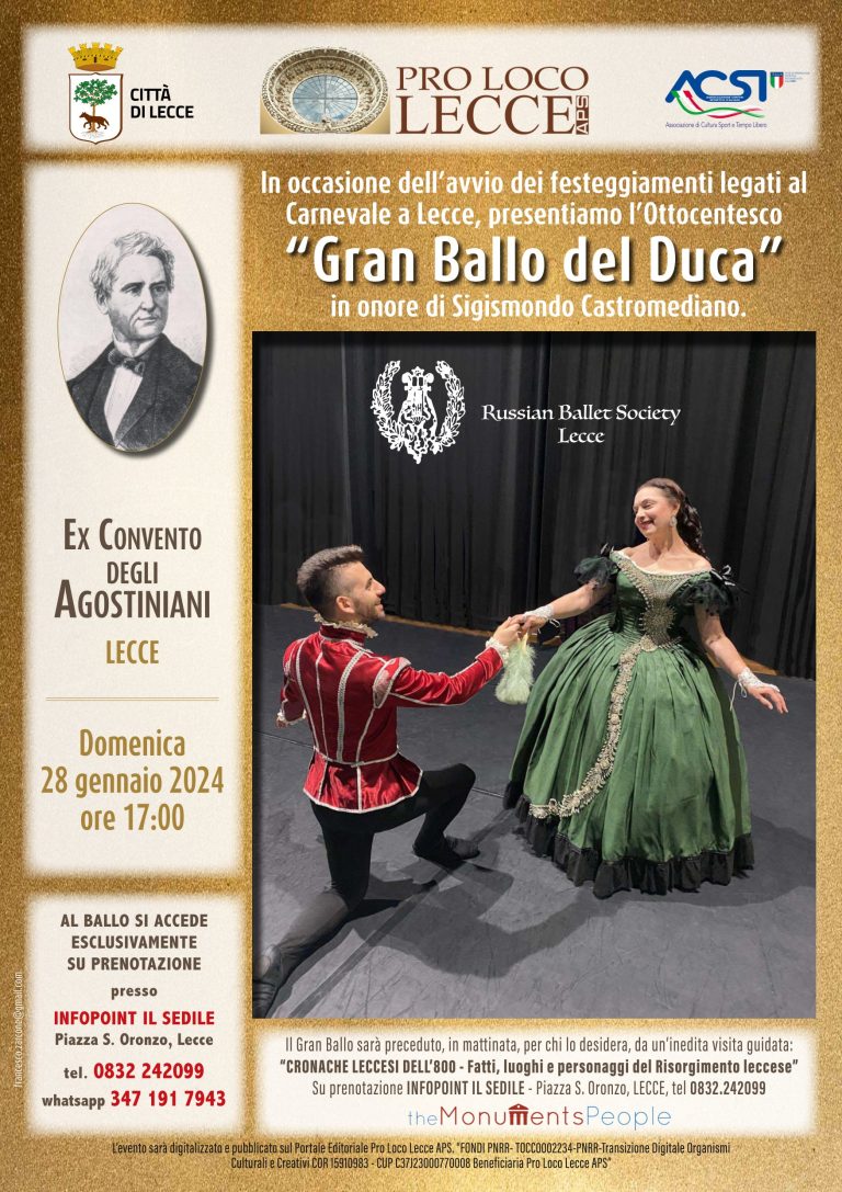 Lecce – “Gran Ballo del Duca!” il 28 Gennaio 2024