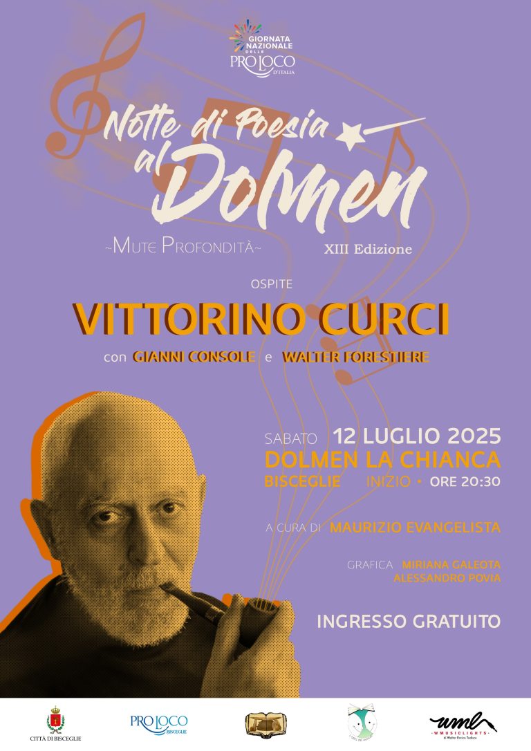 Bisceglie (BAT) – XIII ed. di Notte di Poesia al Dolmen, ospite Vittorino Curci