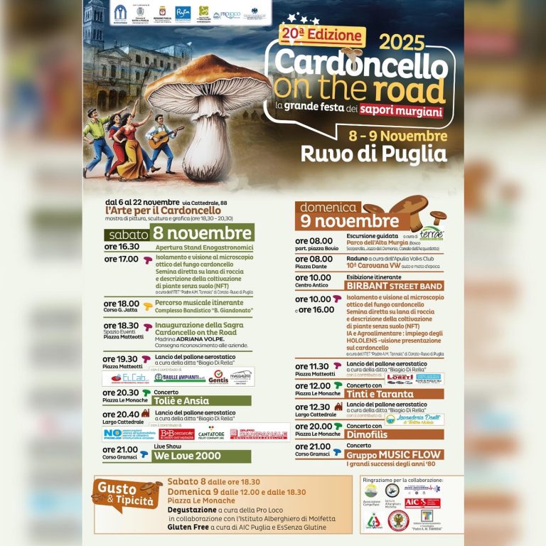 Ruvo di Puglia (BA): torna la grande festa dei sapori murgiani “Cardoncello on the road”