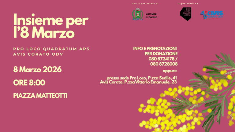 Corato (BA): insieme per l’8 Marzo: a Corato la solidarietà si tinge di giallo con Pro Loco e Avis
