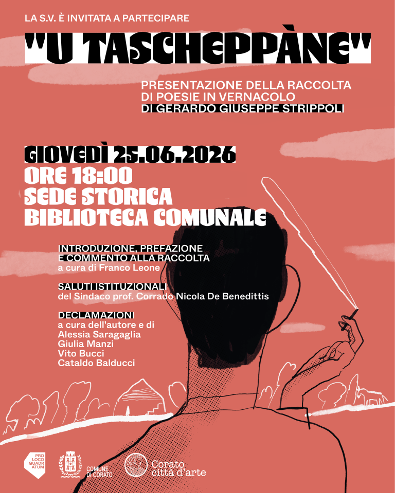 Corato (BA): Giovedì 25 Giugno arriva “U tascheppàne”, raccolta di poesie in vernacolo di Gerardo Giuseppe Strippoli